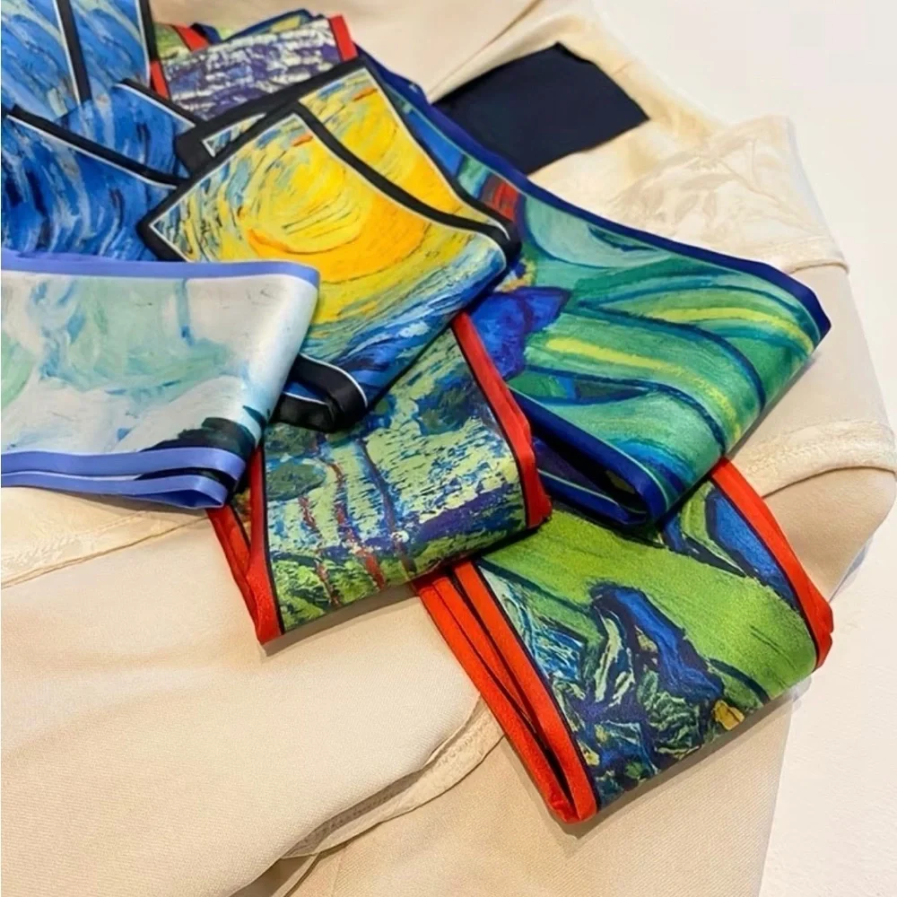 Set of 6 Abstract Oil Painting Art Print Twilly Scarves Silk Twillies